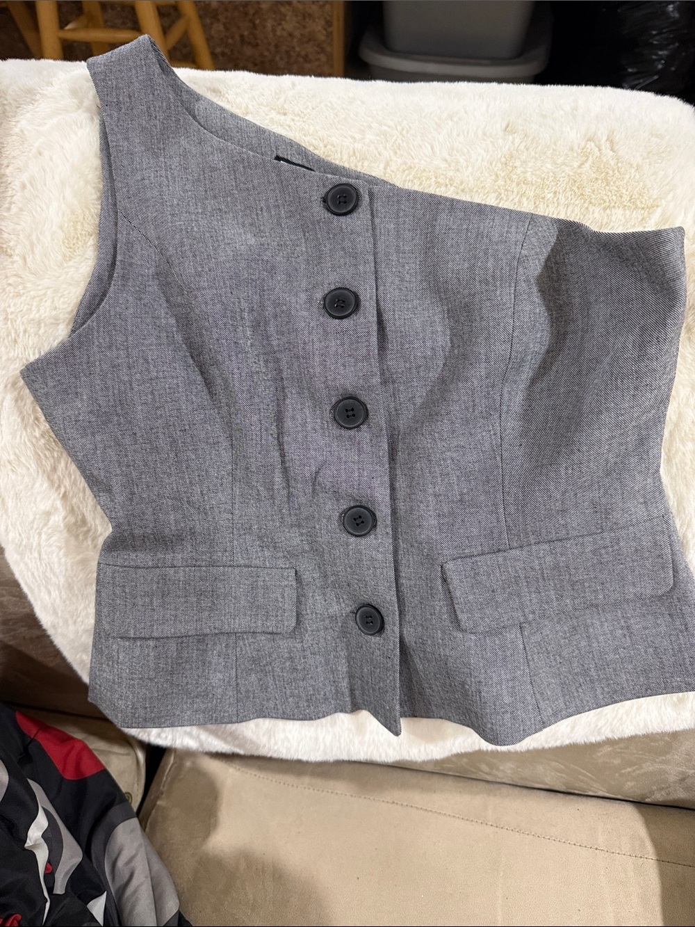 Zara Gray One-Shoulder Button Vest